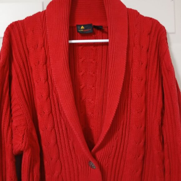 Liz Sport Womens Red Cable Knit Cardigan Sweater Size S - Picture 6 of 9